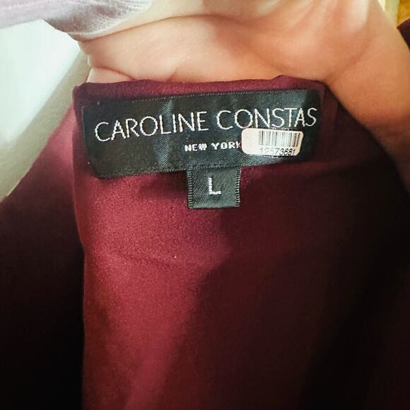 Caroline Constas Arabella Maroon Floral Sleeveless V-Neck Ruched Dress Size L - Picture 13 of 16